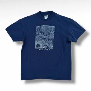 Vintage 80s Grand Canyon Topographic Map T-Shirt Blue Size XL Hanes Beefy USA